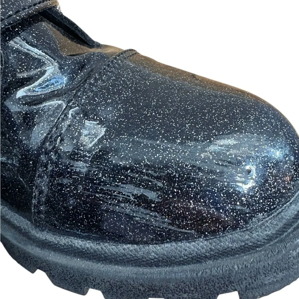 Justice Glittery Black big girls Kids Boots sz 3 zip+ 3 strap buckle preloved